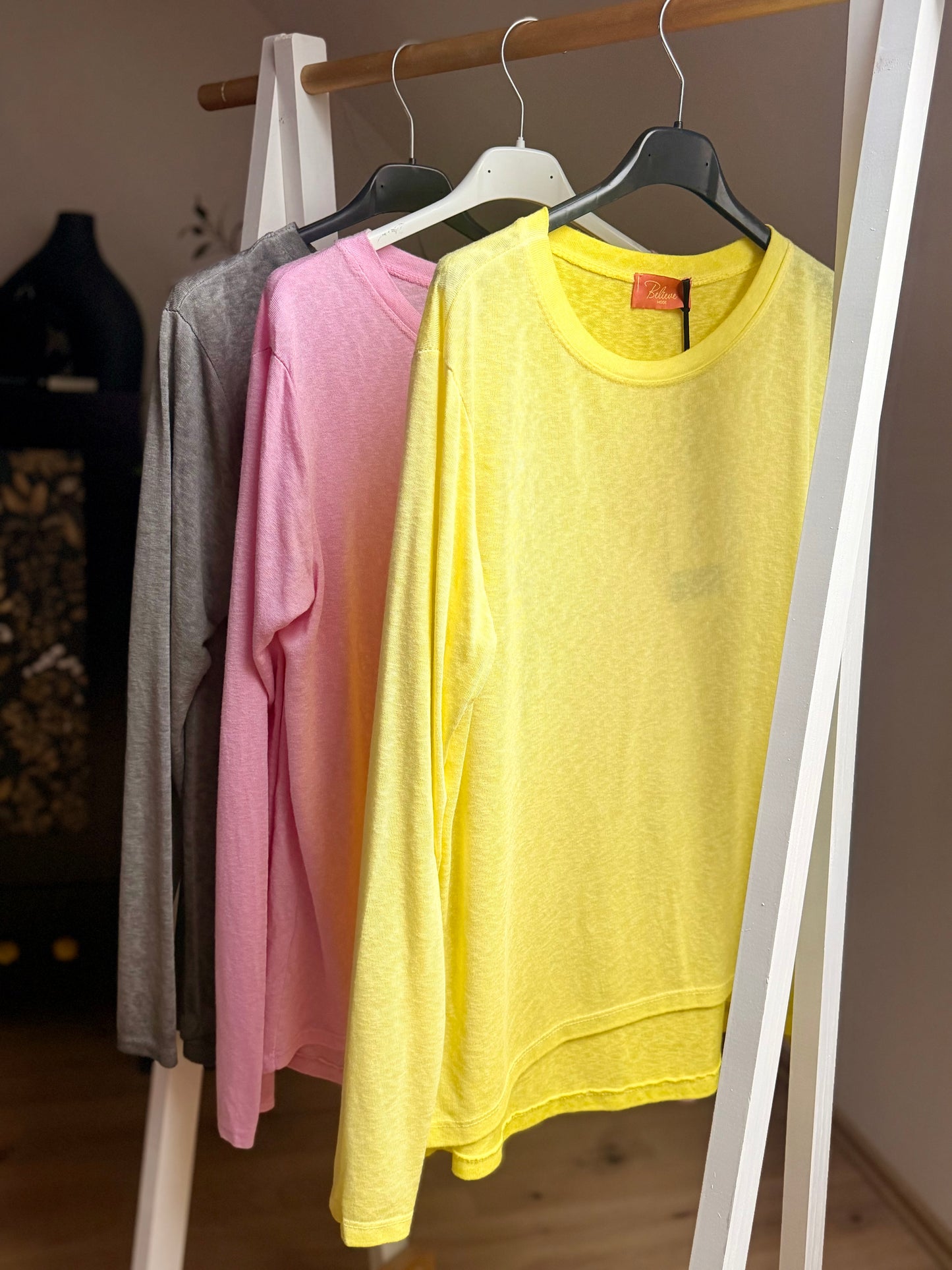 Leichtes Longsleeve aus Baumwollmix – Made in Italy | Gelb, Rosa & Grau