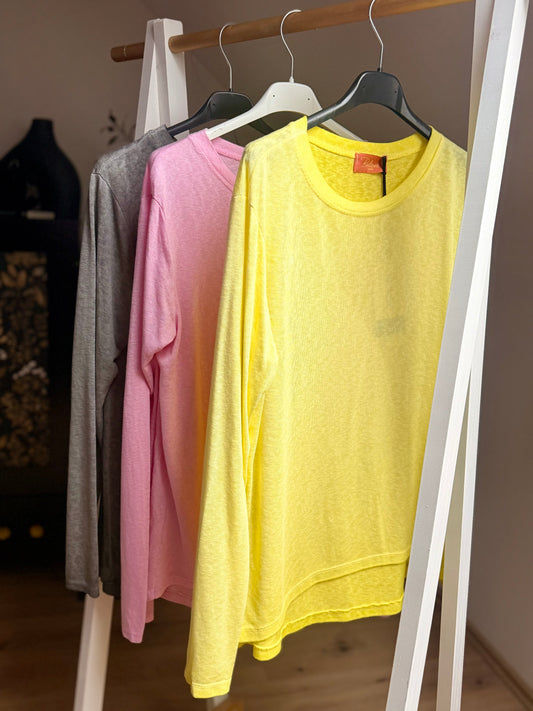 Leichtes Longsleeve aus Baumwollmix – Made in Italy | Gelb, Rosa & Grau