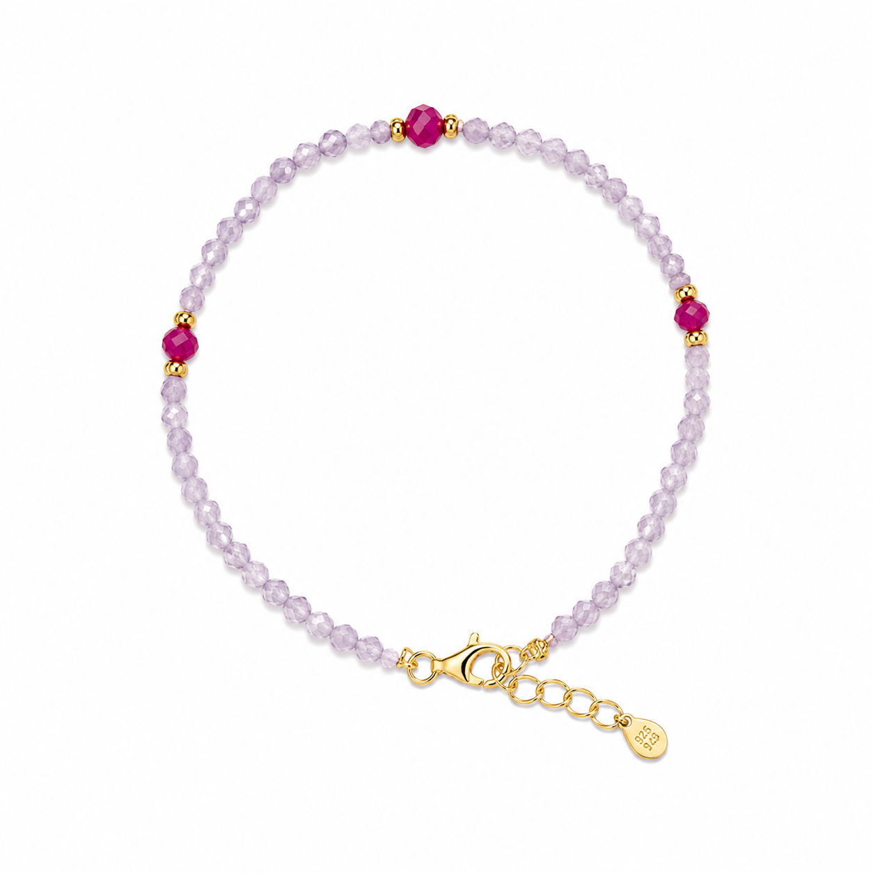 Lilac & Roter Korund Armband – 925 Sterling Silber vergoldet | Filigranes Edelsteinarmband