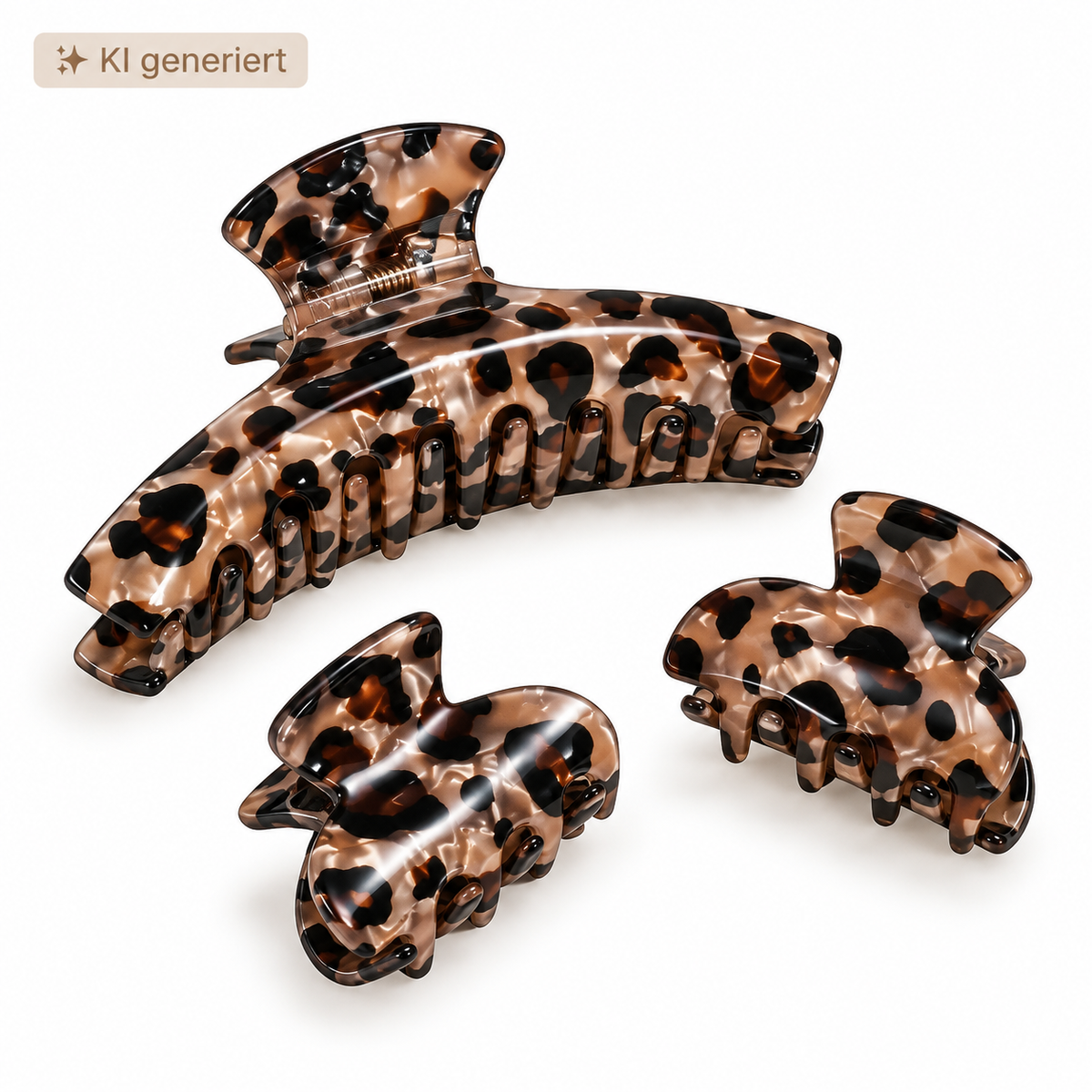 Haarklammer-Set Leo-Print – 3-teilig in Braun & Beige