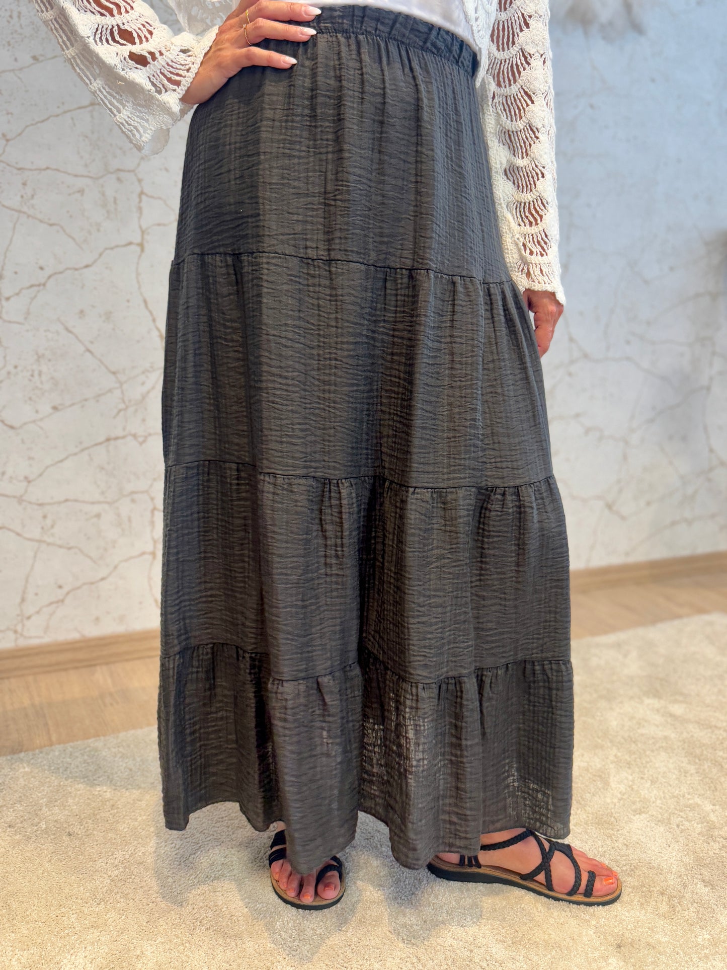 Boho Maxirock aus Tencel – luftig & elegant | In Dunkelbraun, Rosa & Weiß