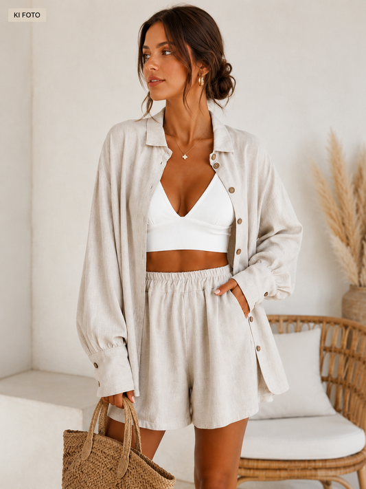 Set aus 2 Teilen: Shorts und Hemd aus Leinen