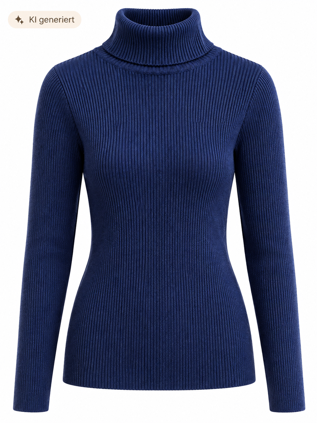 Eleganter Rippstrick-Rollkragenpullover – Marineblau