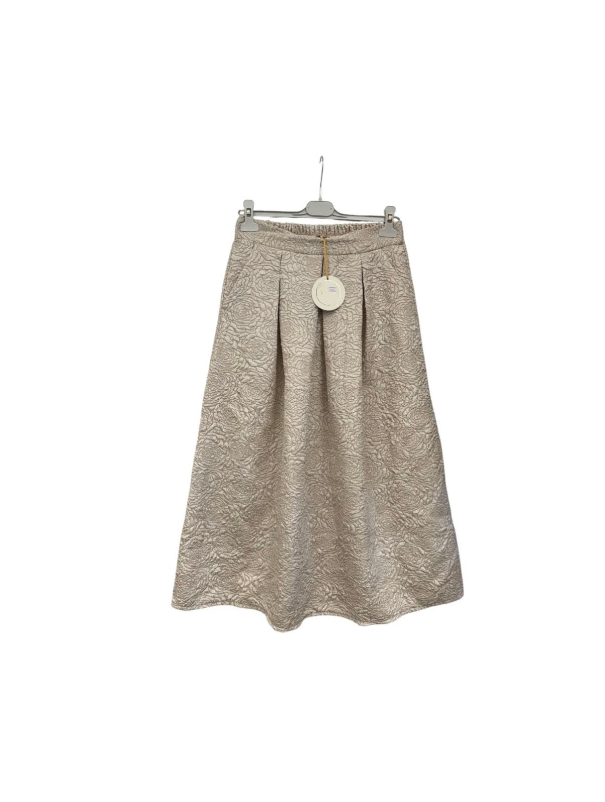 Satin Floral Midi Rock – ausgestellter 7/8 Rock mit strukturierter Blumenoptik & Taschen | Beige, Mint, Yellow & Schwarz