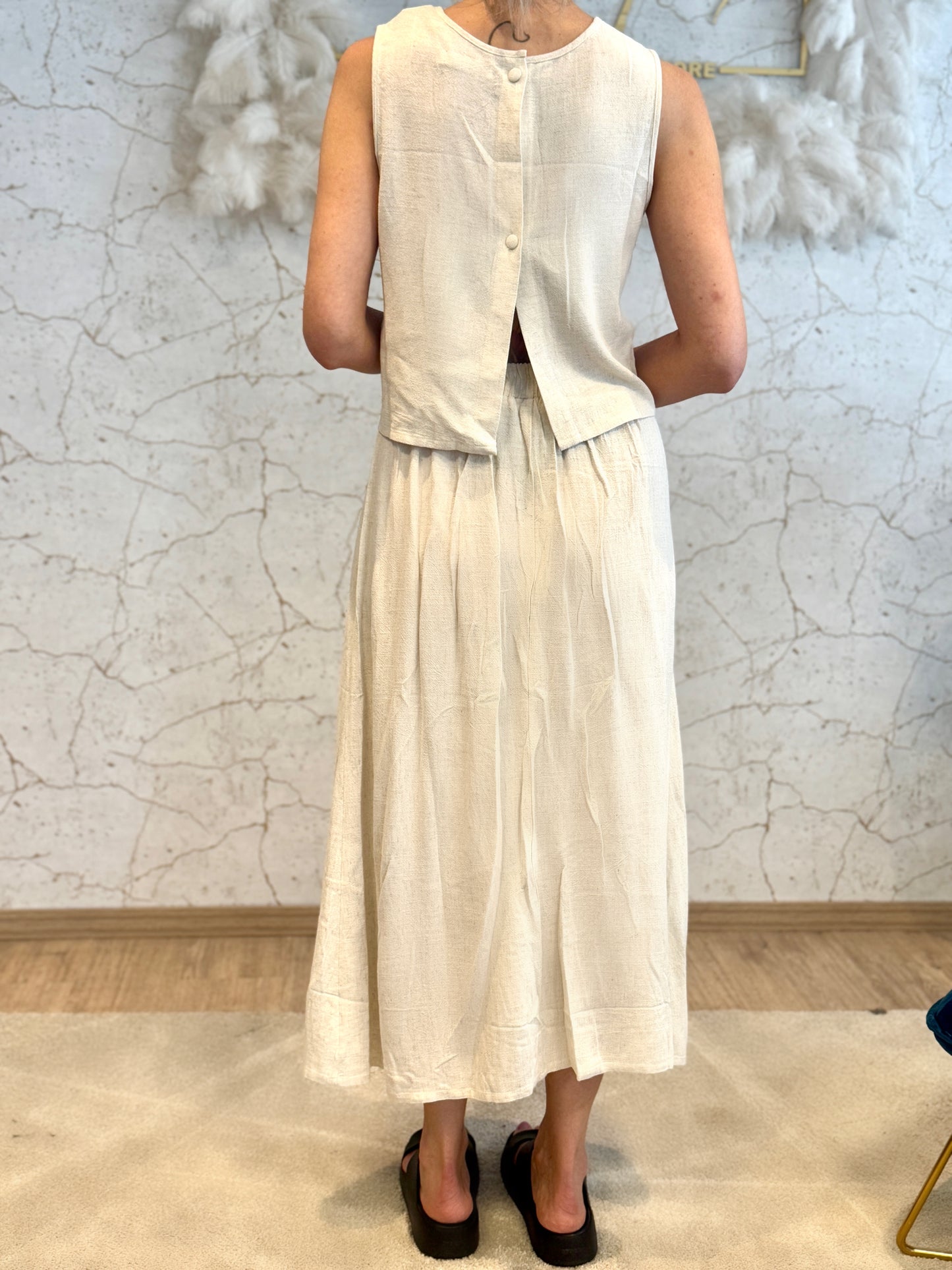 Maxi Wickelrock aus Leinen – Naturlook mit Gummibund | Sommerrock Beige