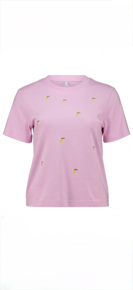Rosa T-Shirt mit Lemon Print – Damen Shirt Kurzarm | Sommer Basic mit Print
