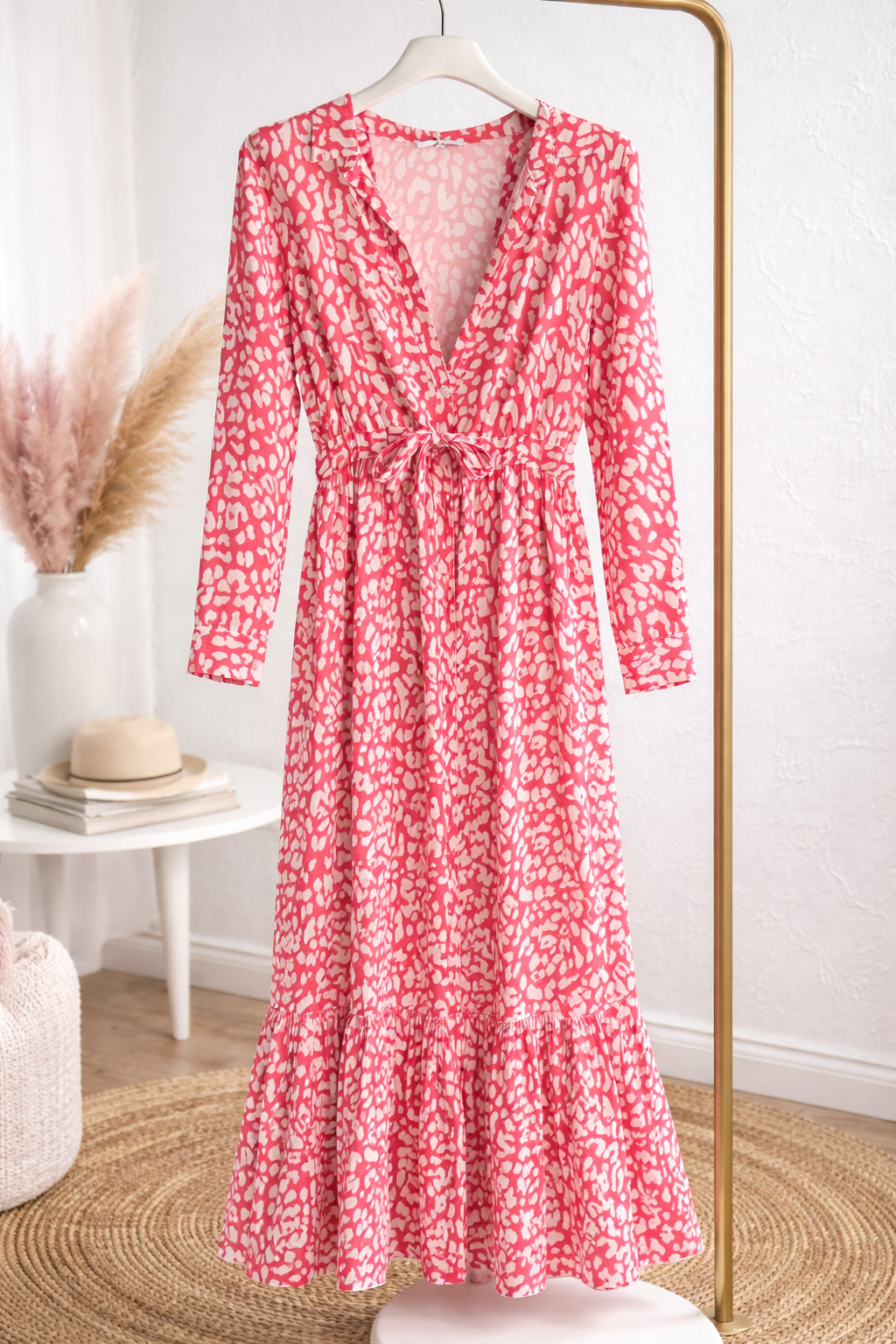Maxikleid – Pink mit Animal Print