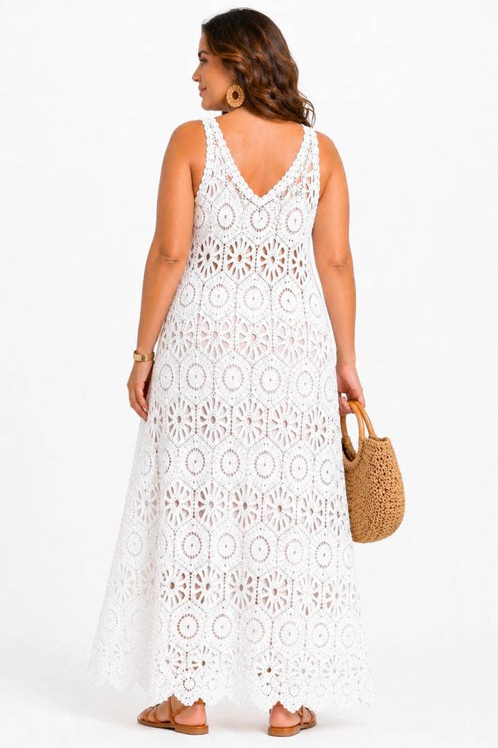 Langes Boho‑Häkelkleid 28034