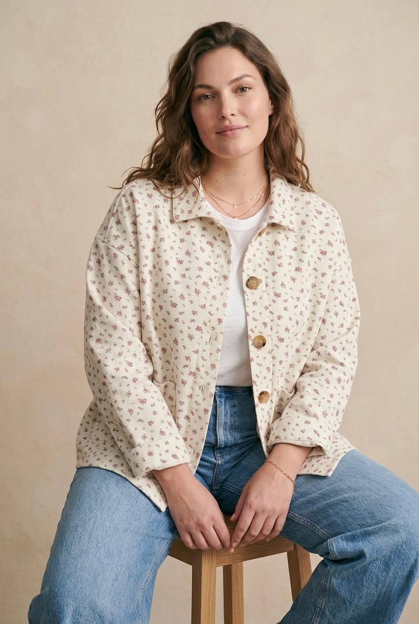Große Größe Denimjacke mit Blumenmuster PV2630GT-1