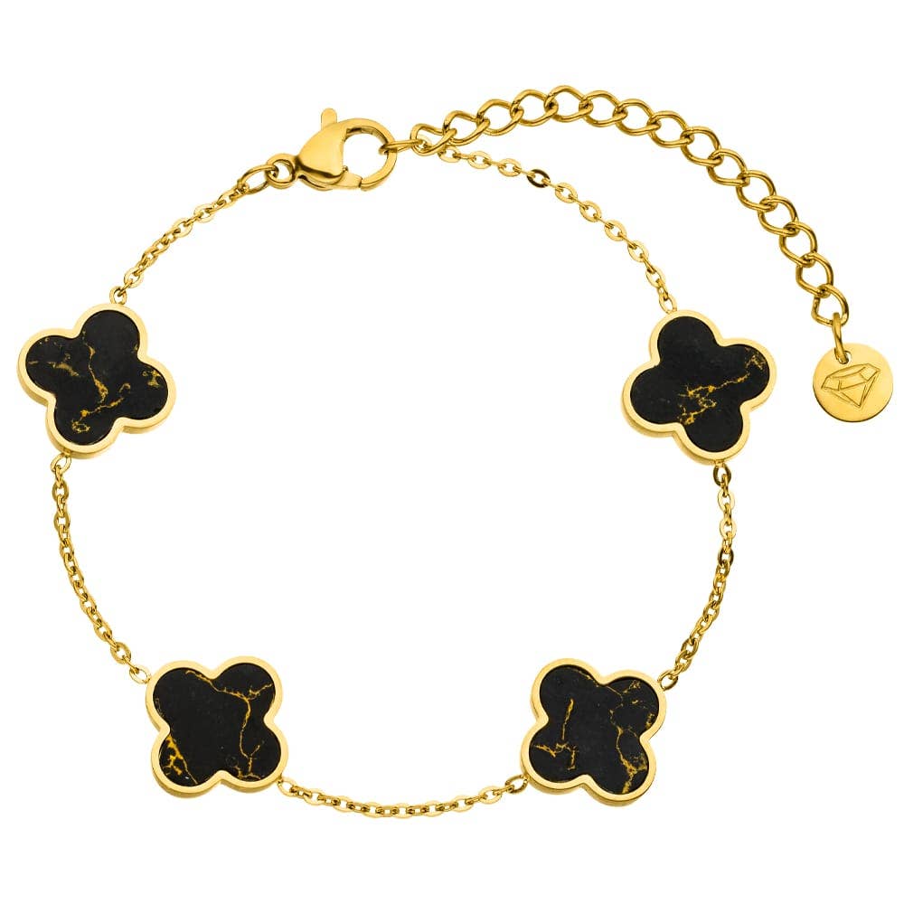 Black-Gold Clover Armband | 18K vergoldet