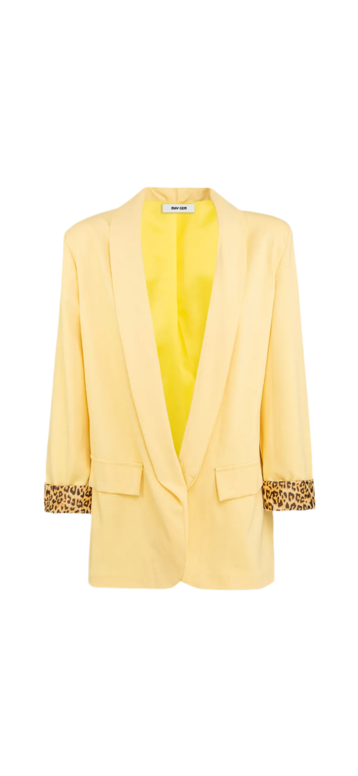 Eleganter Oversized Blazer in Pastellgelb mit Leoparden-Detail