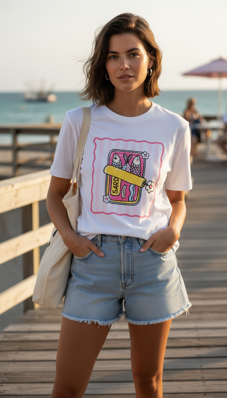 Weites bedrucktes T-Shirt - 100% Baumwolle
