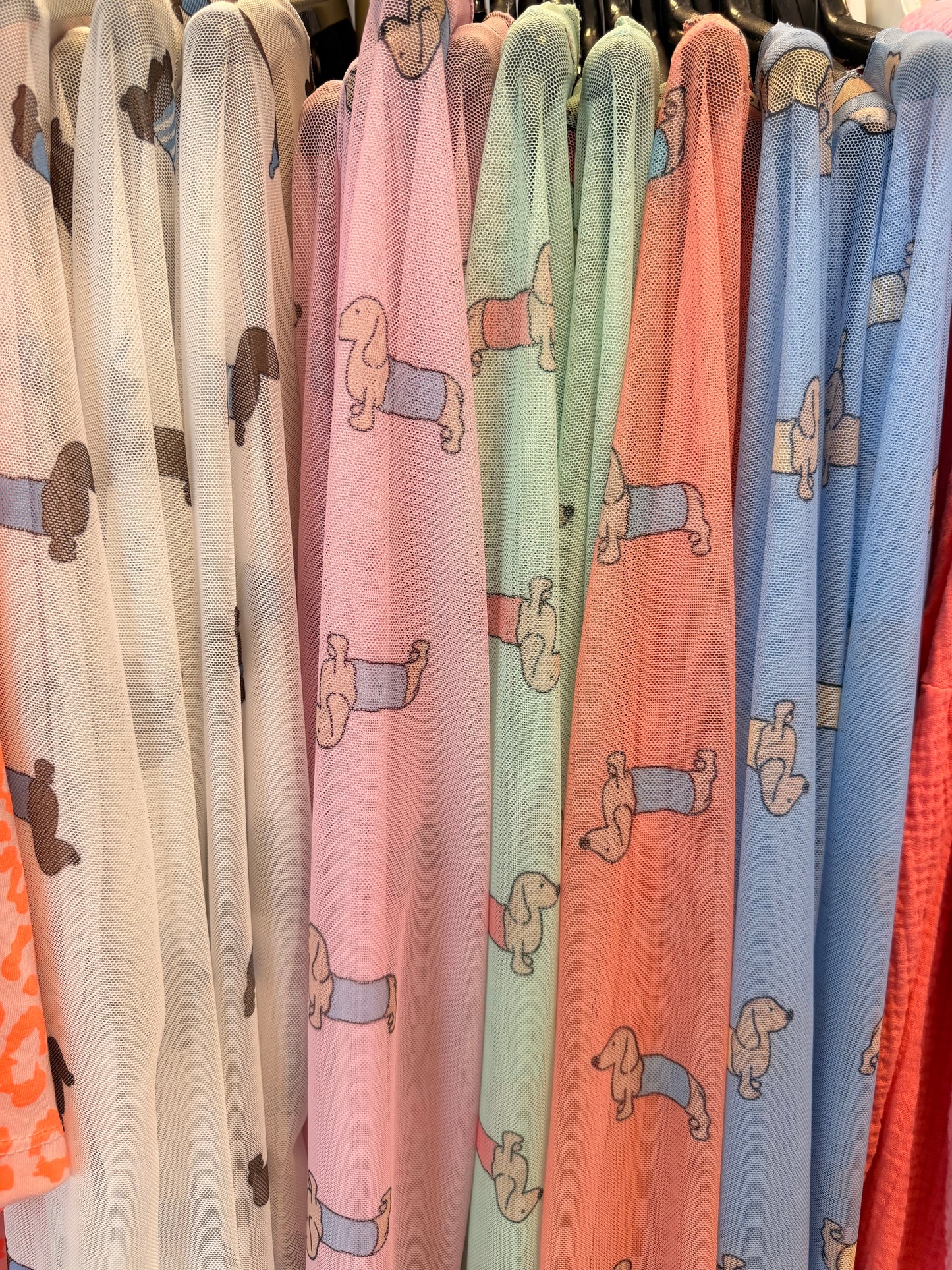 Mesh Shirt Damen Dackel Print – Transparentes Longsleeve | Made in Italy | Stretch Trend Top