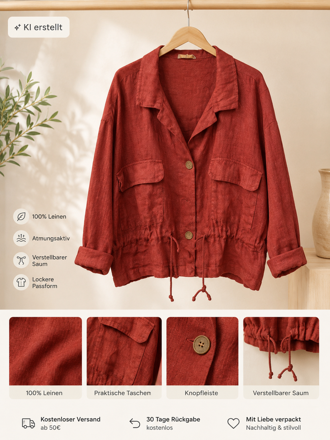 Linen Breeze Jacket - Terra Red