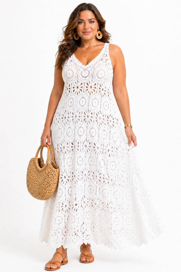Langes Boho‑Häkelkleid 28034