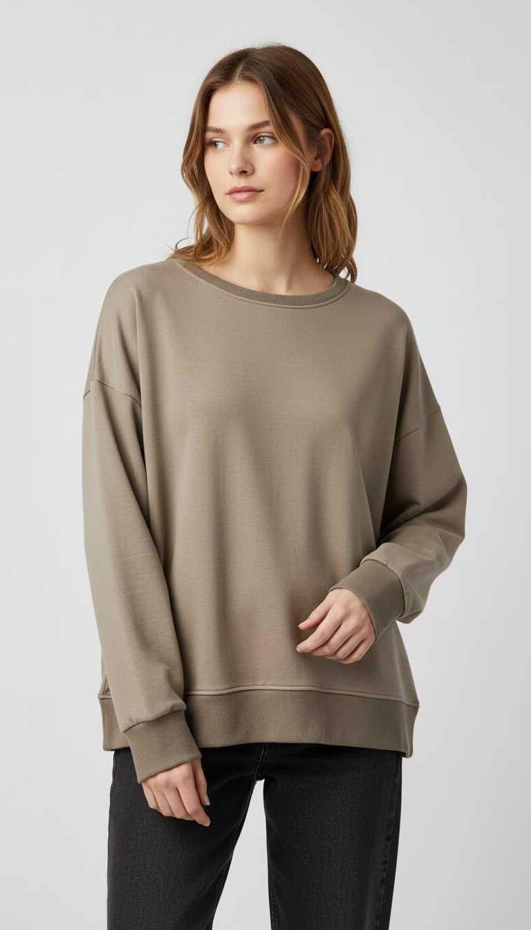 Soft Stretch Pullover – leichter Basic Sweater mit modernem Schnitt in Schwarz & Taupe