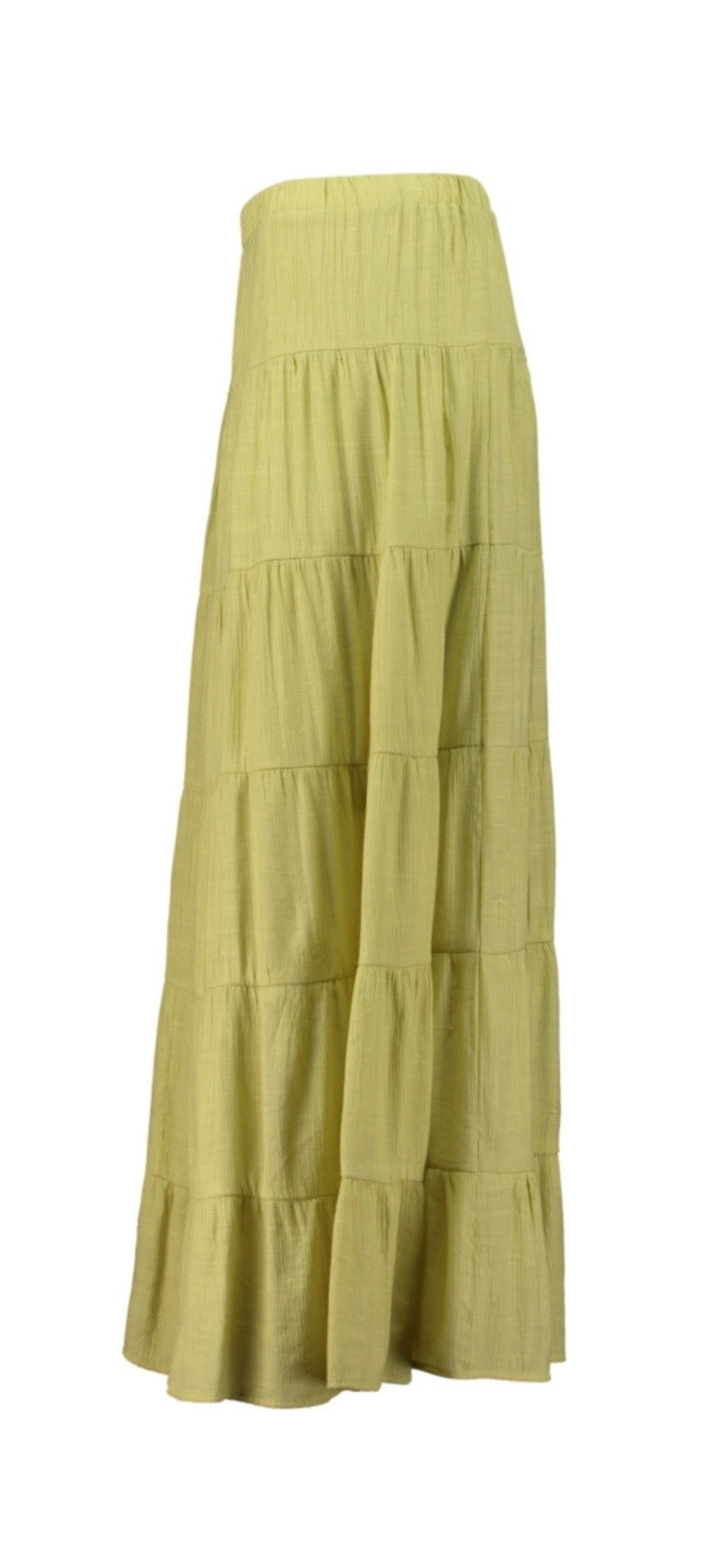 Boho Maxirock in Olivgrün – Stufenrock mit elastischem Bund | Damen Sommerrock
