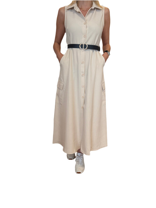 Ärmelloses Hemdblusenkleid mit Gürtel