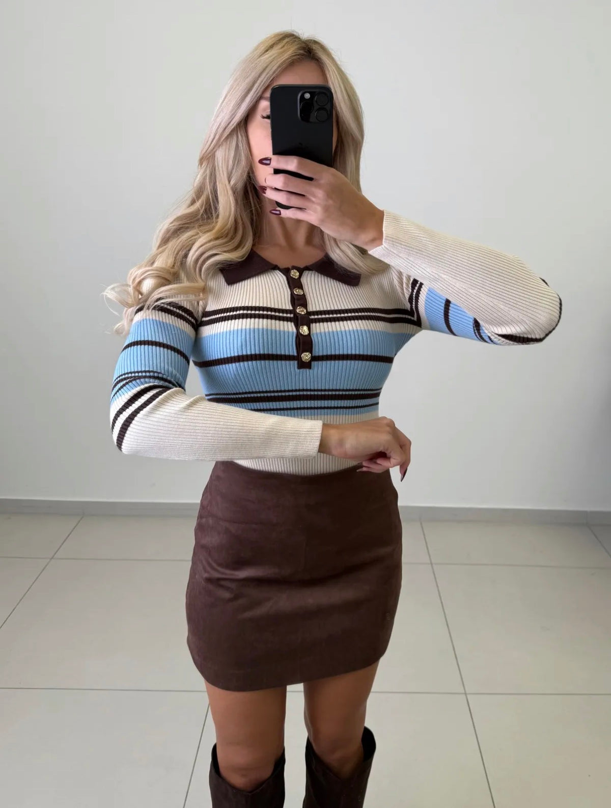 Body aus Rippstrick mit Muster – 3 Farben