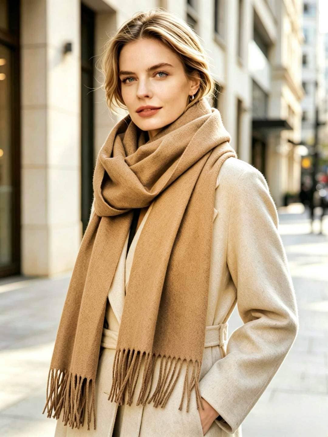 Langer Damenschal mit Fransen: Khaki / SIE