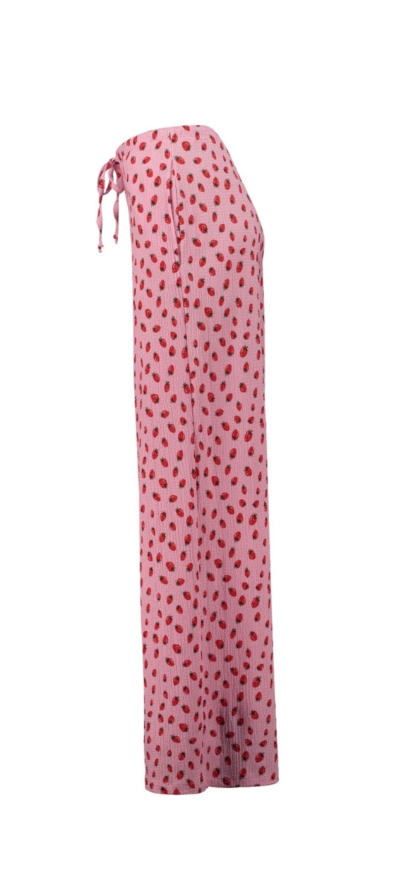 Gemusterte Stoffhose mit Strawberry Print – Weite Damenhose Rosa