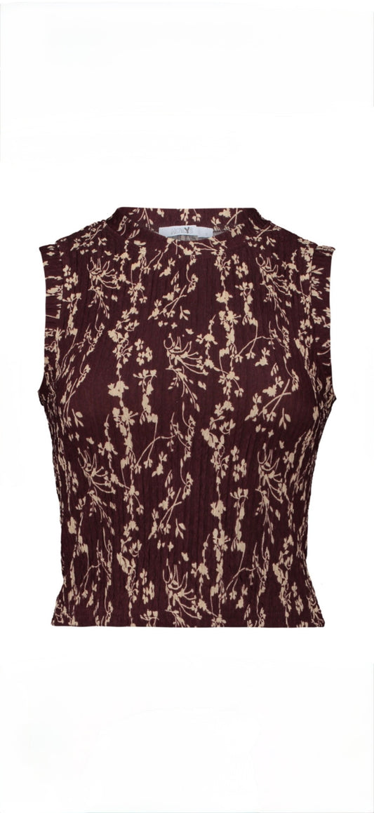 Blusentop mit floralem Print – Ärmelloses Damen Top in Bordeaux