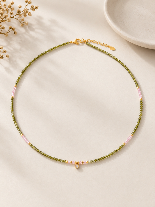 Edelstein-Kette mit Zirkon + Zirkonia Anhänger – 925 Sterling Silber & 18K Vergoldung | 40–45 cm