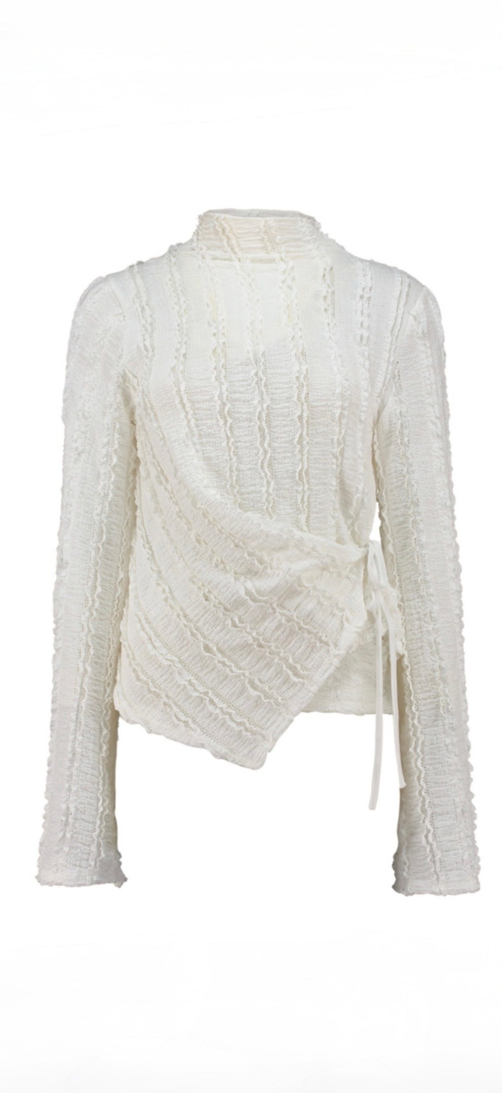 Strukturiertes Langarm-Top mit Wickeldetail