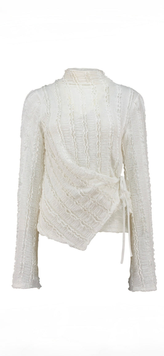 Strukturiertes Langarm-Top mit Wickeldetail