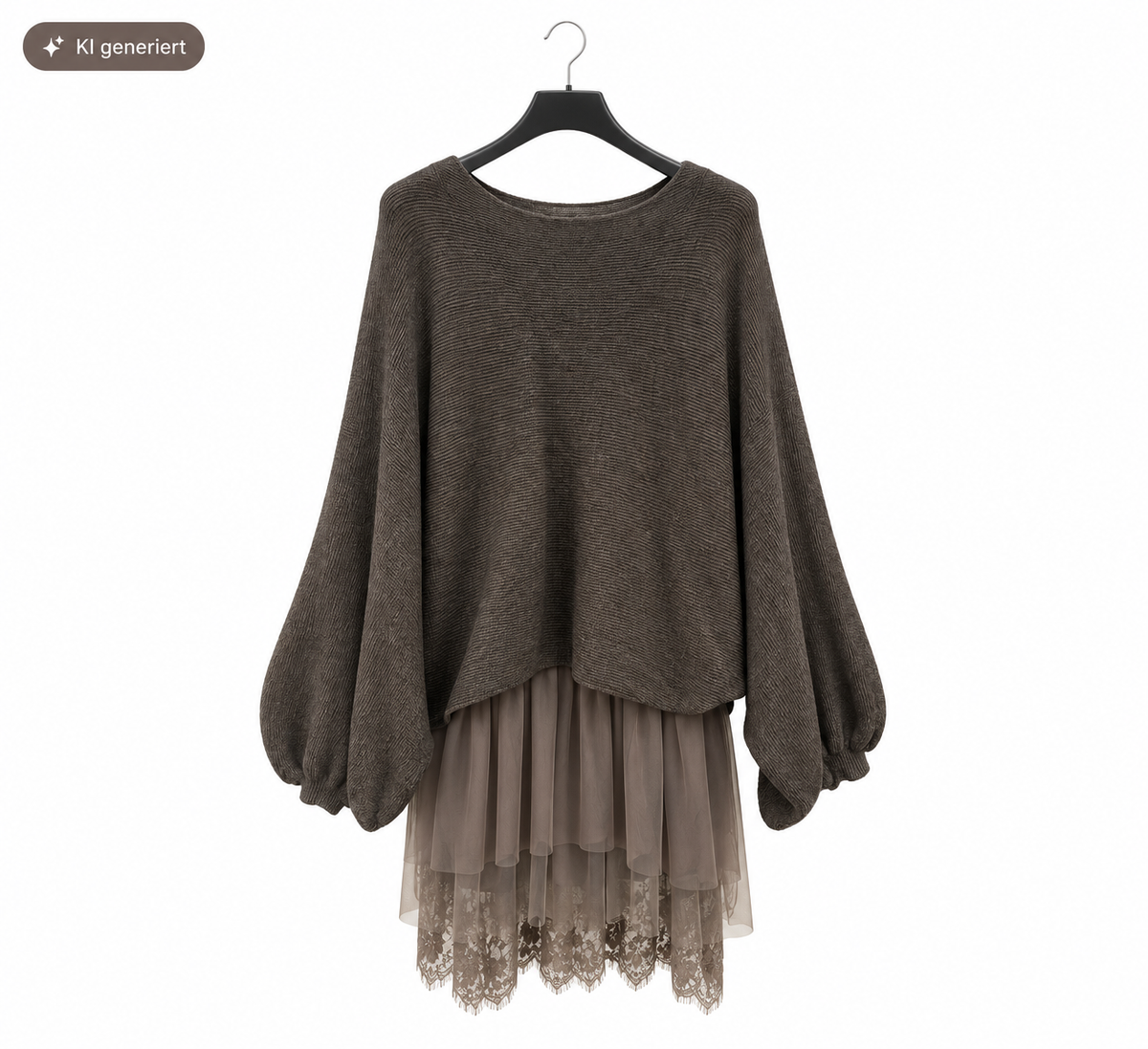 2-teiliges Set aus Oversized Strickpullover & Spitzenkleid