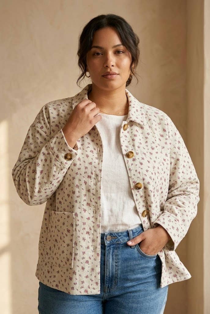 Große Größen Denimjacke mit Blumenprint PV2630GT