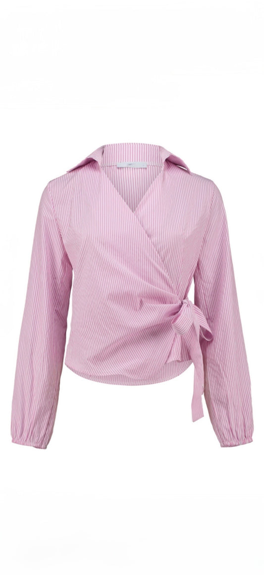 Gestreifte Bluse mit Bindung & V-Ausschnitt