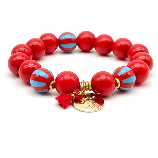 Armband SWEET CANDY STRIPE WOOD elastisches Perlenarmband