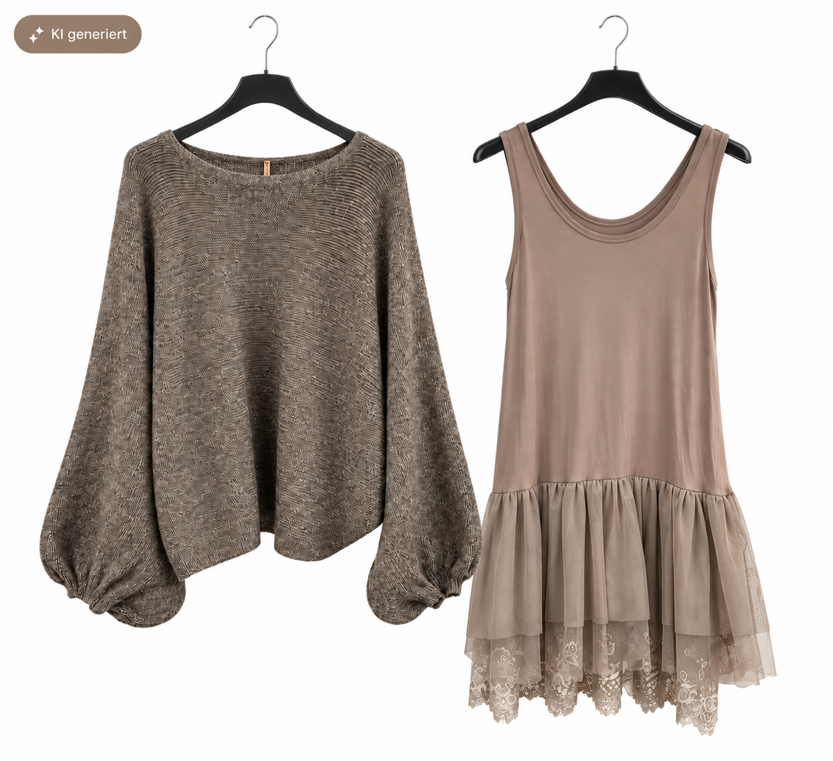 2-teiliges Set aus Oversized Strickpullover & Spitzenkleid