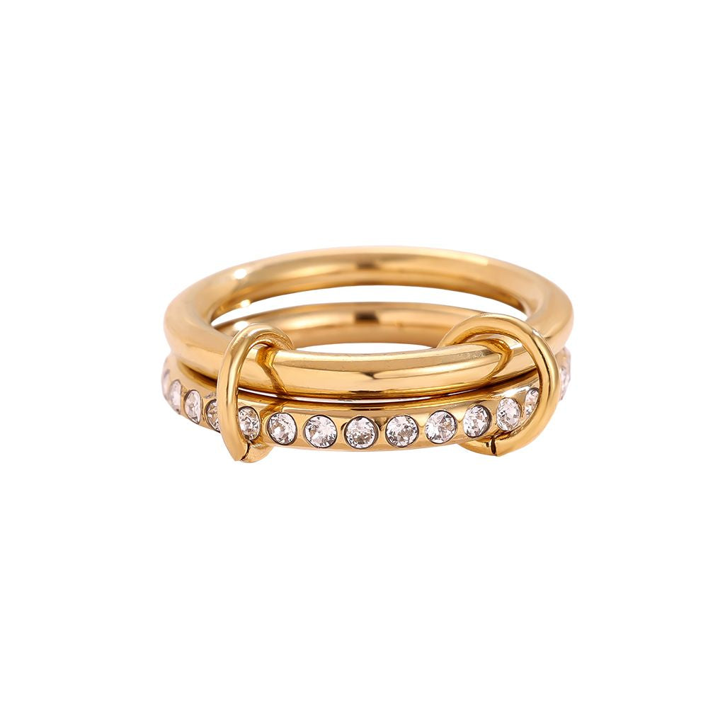 Zweireihiges Diamond Ring Set Edelstahl Ring