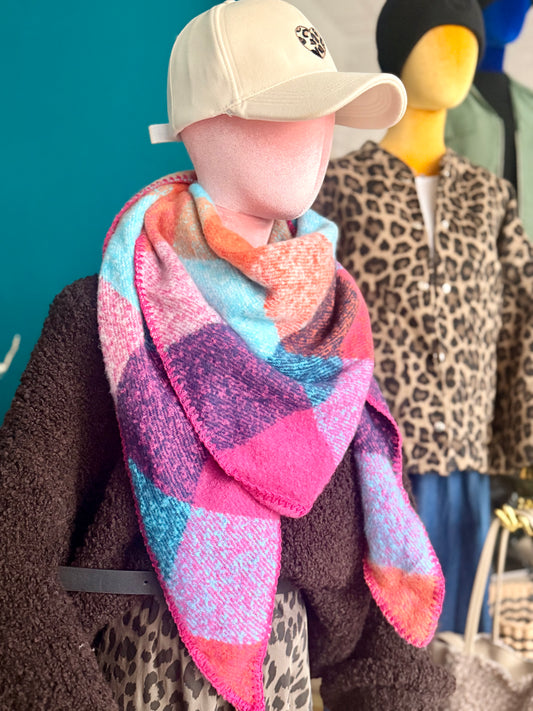 Kuschelschal „Color Pop“ – Dreieckstuch in Pink-Türkis-Lila