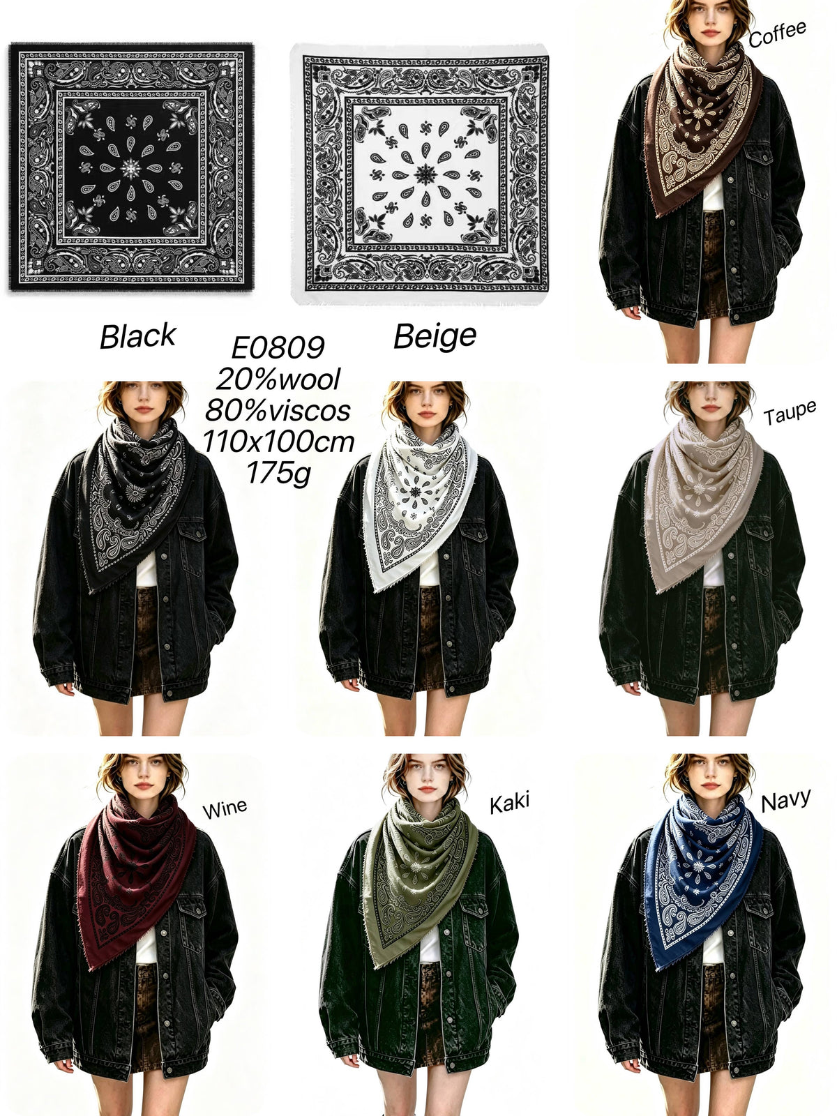 Quadratisches Damen-Bandana mit Paisley-Muster: Taupe / SIE