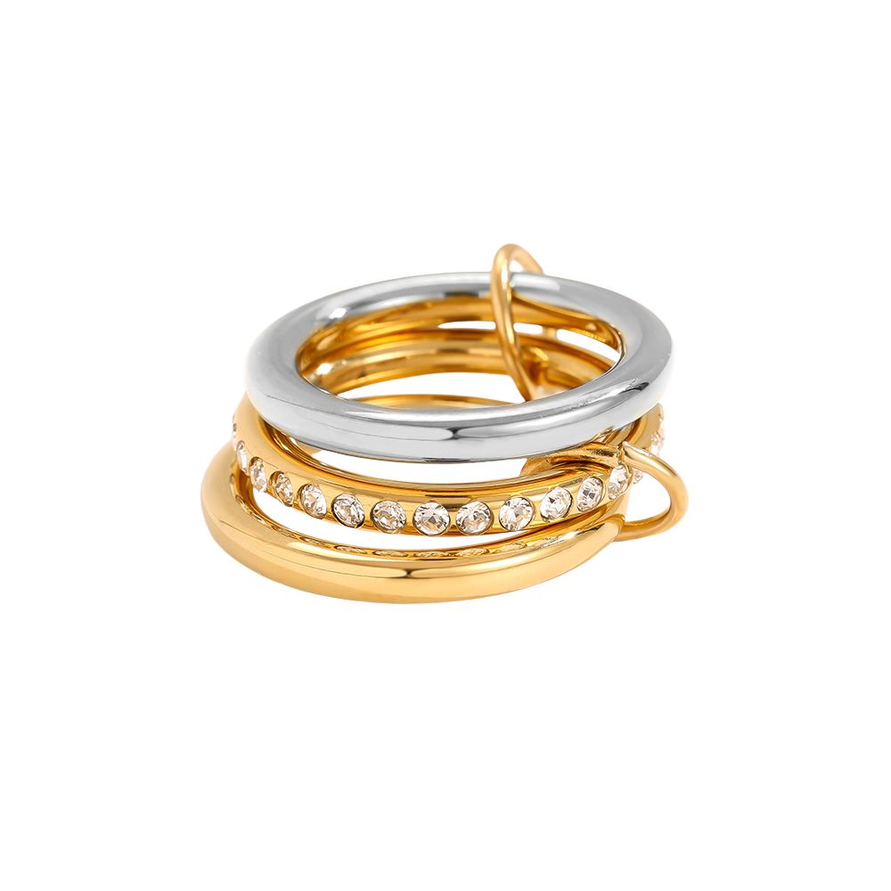 Dreiteiliges Diamond Ring Set Edelstahl Ring - Bicolor