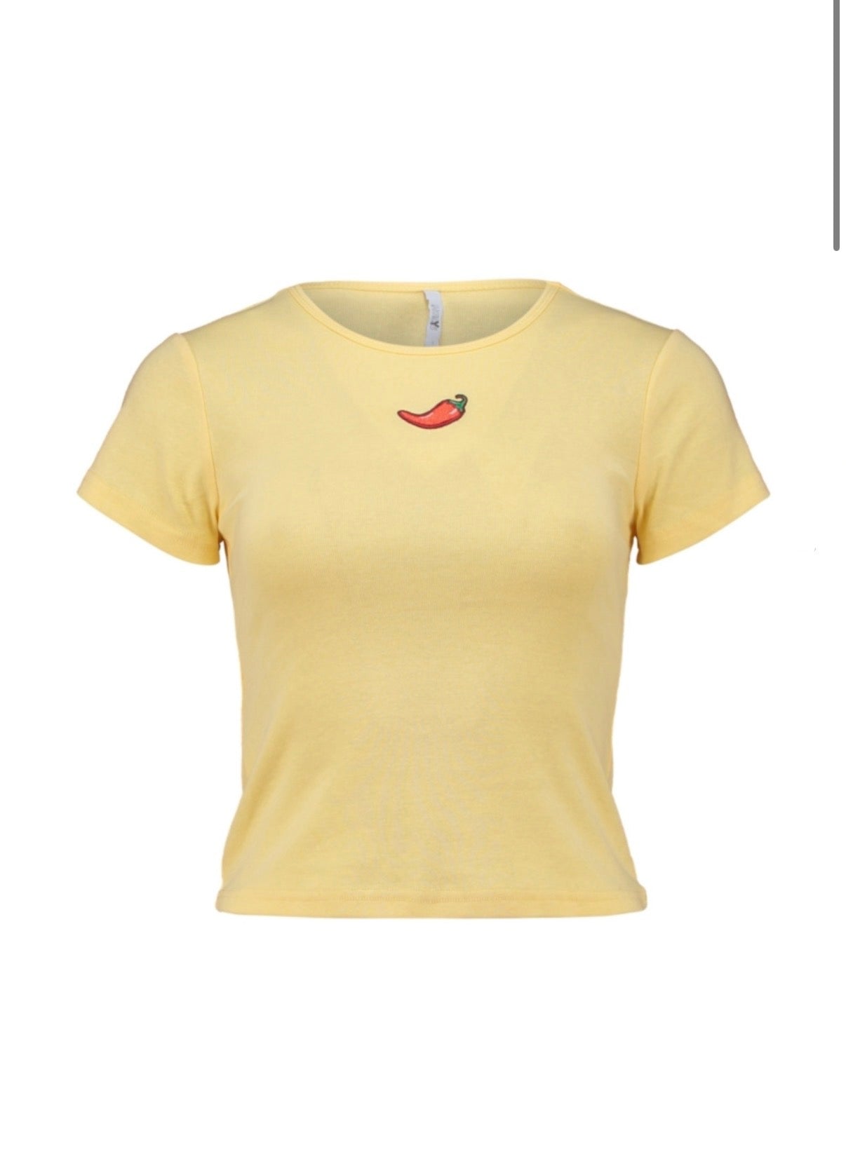 Hailys Cropped T-Shirt Damen – Butter Yellow mit Chili-Motiv