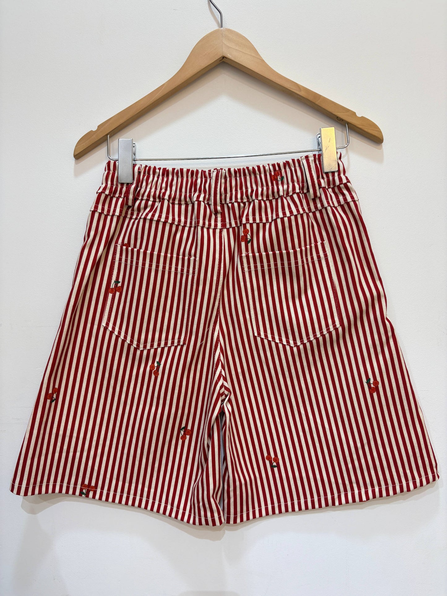 Baumwoll-Shorts, bedruckt mit Streifen und Kirschen PPN2648: Jaune / STANDARD SIZE (36-42 / S-XL)