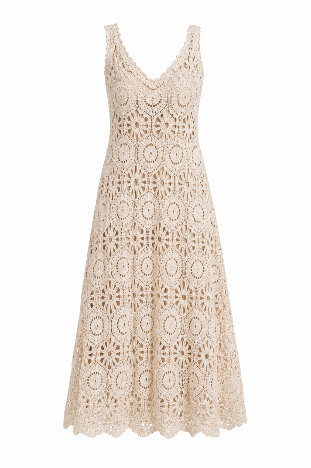 Langes Curvy-Boho‑Häkelkleid