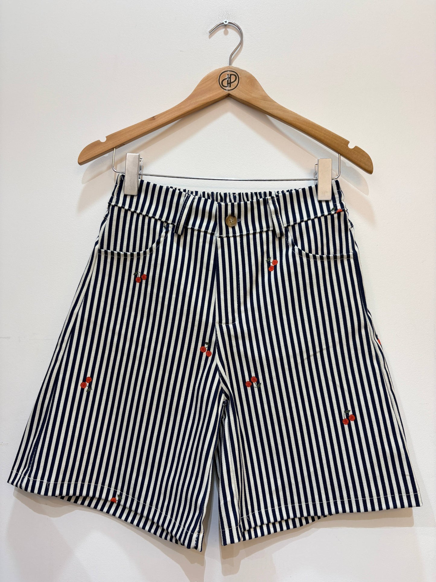Baumwoll-Shorts, bedruckt mit Streifen und Kirschen PPN2648: Kaki / STANDARDGRÖSSE (36-42 / S-XL)