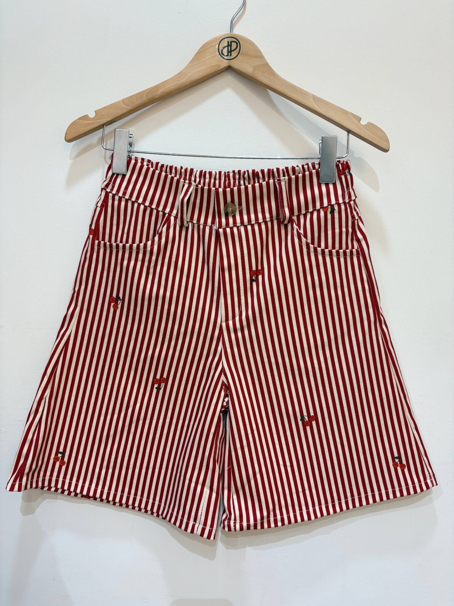 Baumwoll-Shorts, bedruckt mit Streifen und Kirschen PPN2648: Kaki / STANDARDGRÖSSE (36-42 / S-XL)