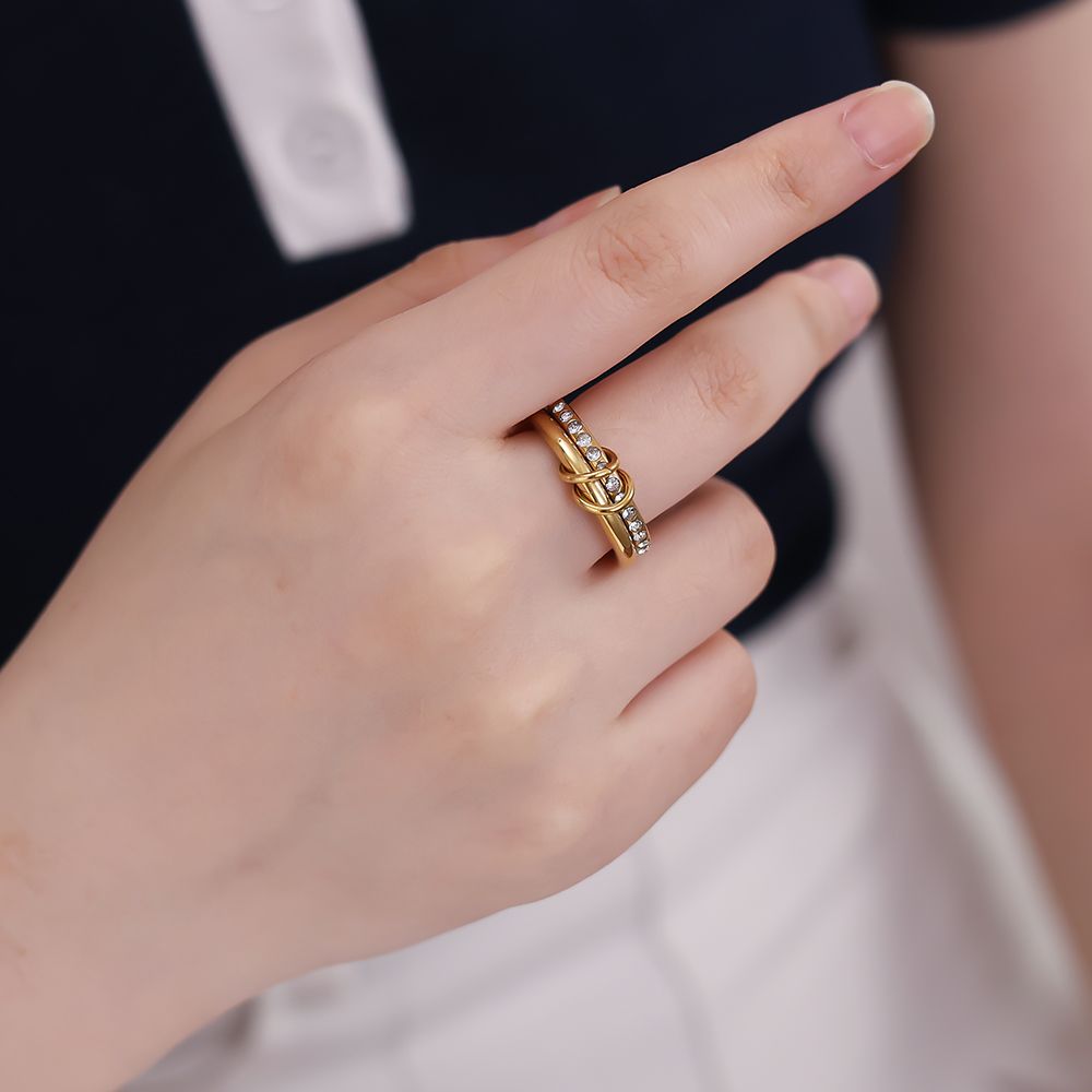Zweireihiges Diamond Ring Set Edelstahl Ring