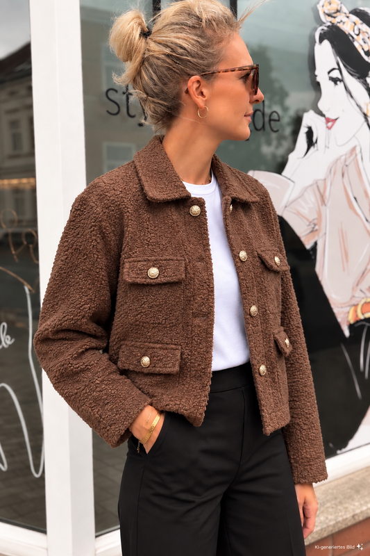 Teddyjacke mit goldenen Knöpfen