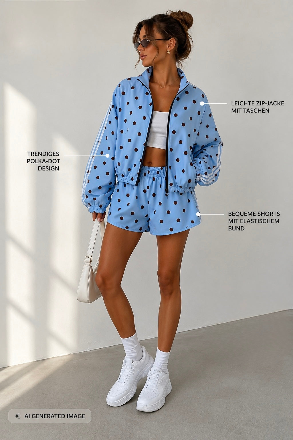 Damen-Set mit Polka Dots sportlich-chic, gepunktet, mehrfarbig