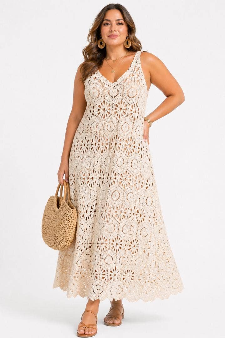 Langes Boho‑Häkelkleid 28034