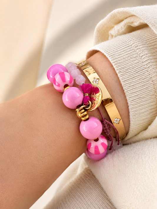 Armband SWEET CANDY STRIPE WOOD elastisches Perlenarmband