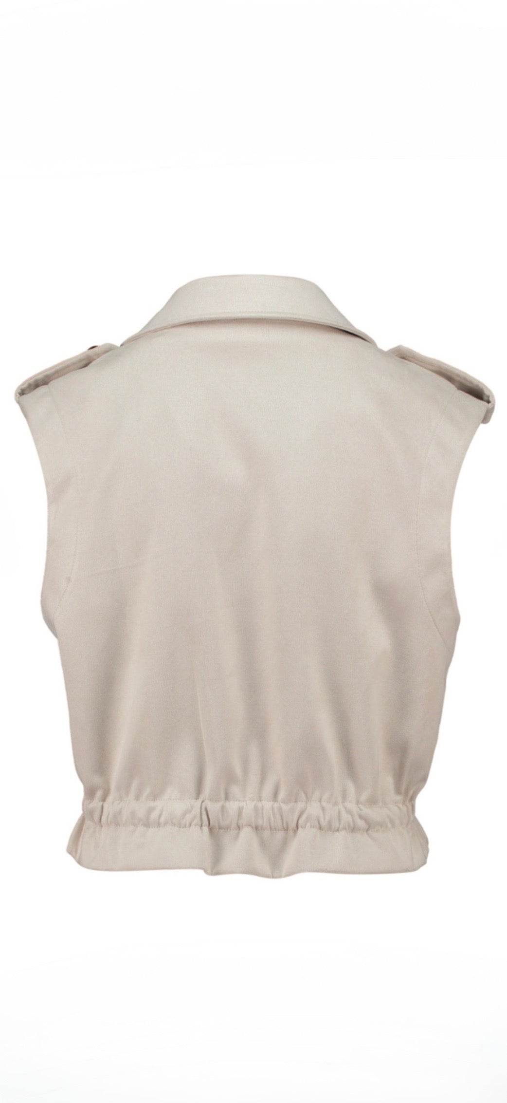 Beige Cropped Weste mit Knöpfen – Damen Utility Vest mit Taillierung