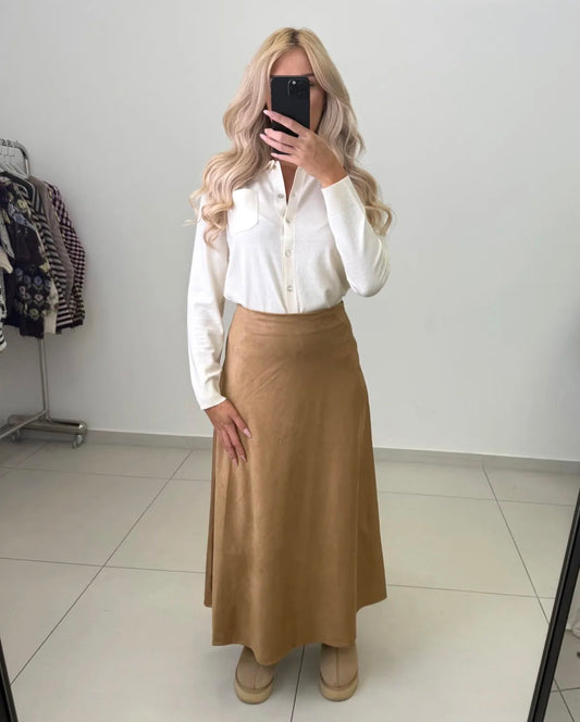 Midi Rock in Camel aus Wildleder-Optik – weich & elegant